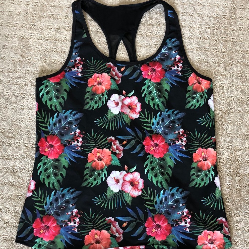 Hawaiian floral print tank top, size large